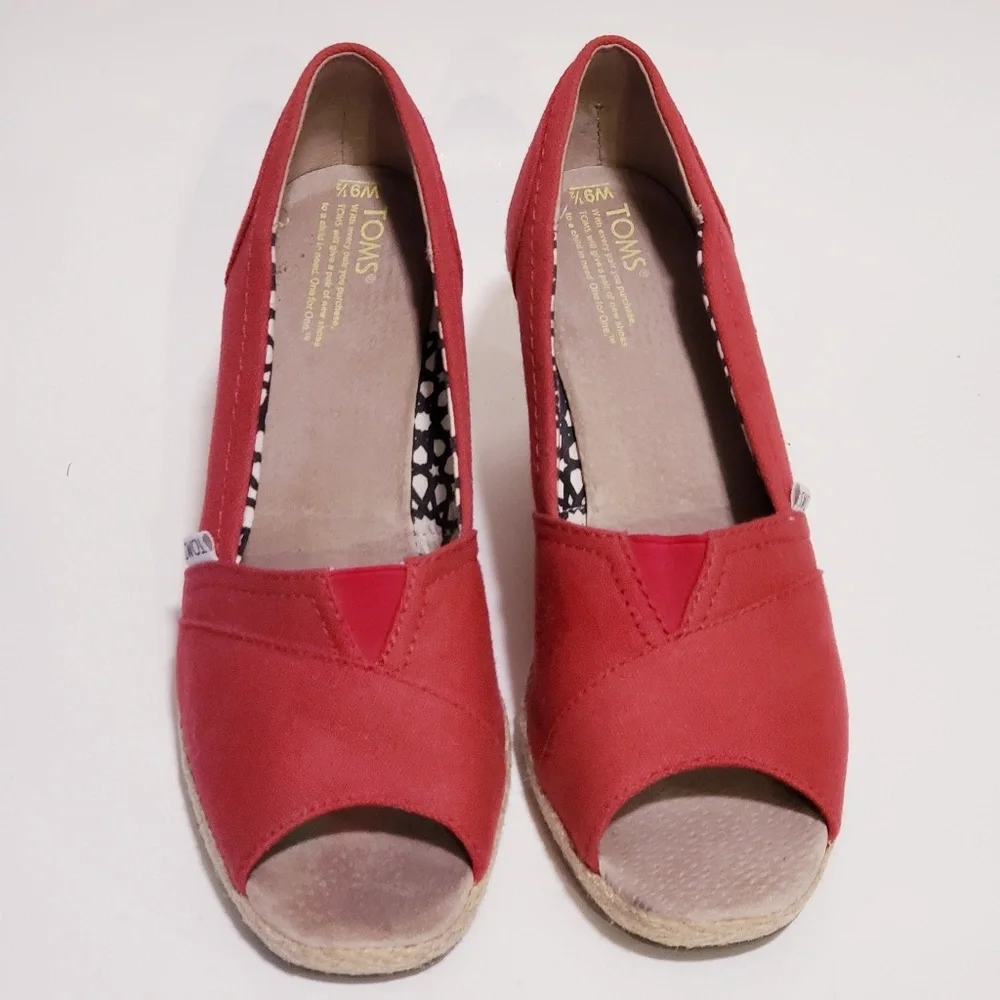 Toms classic Crosshatch Women's Wedges pump sandals 9.5 Red